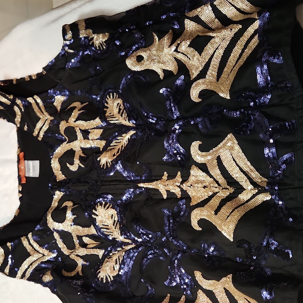 Cowgirl Junk Gold & Navy Sequin Horse Show Vest | Western | 2XL
